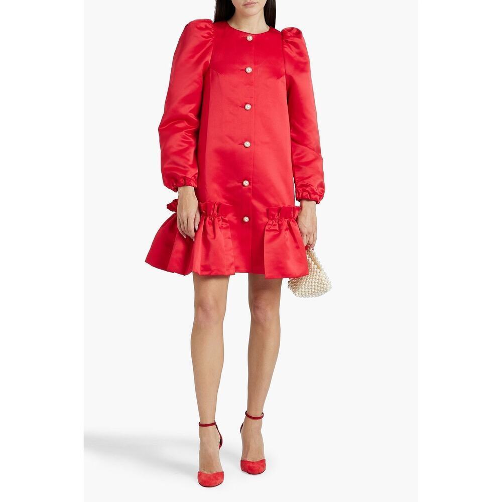 NEW NWT Sleeper Red Satin Puff Sleeve sz small dress
